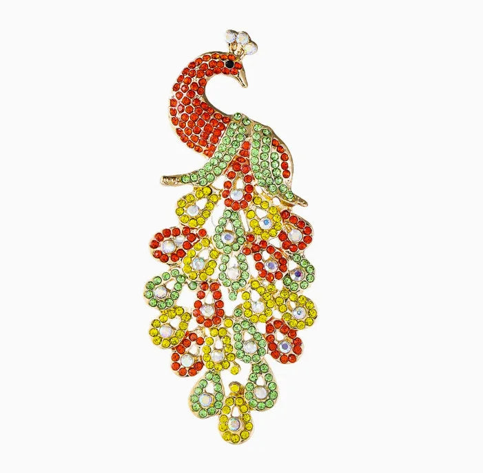 Exquisite Colorful Peacock Rhinestone Brooch Animal Lapel Pin Suit Coat Dress Fashion Jewelry Accessories Gifts