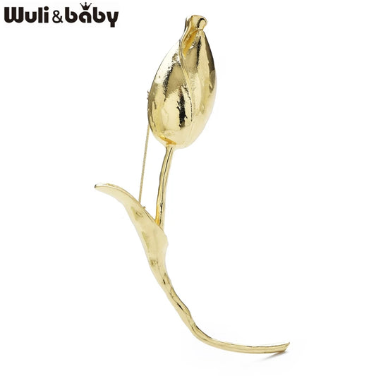 Wuli&baby Large Charming Tulip Flower Brooches Pins For Women Lady 2-color Exaggerate Flowers Bud Office Party Brooch Pins Gifts