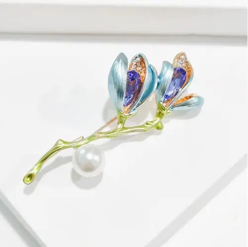 Resin Tulip Brooch for Women Unisex Rhinestone Flower Pin Pearl Plant Lapel Pin Banquet Party Backpack Gifts Jewelry Accessories