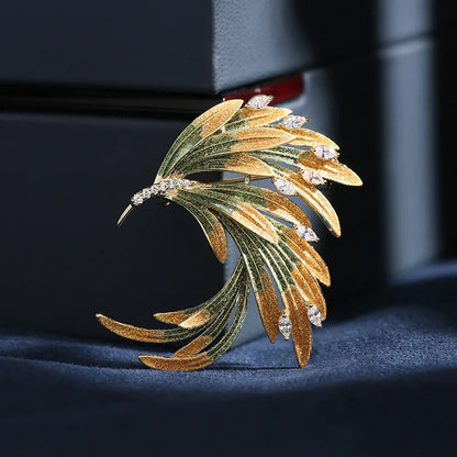 Women Girls Feather Rhinestone Brooches Jewelry Clothing Suit Pins Accessories