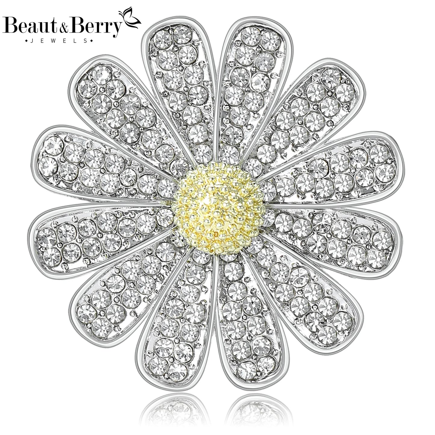 Beaut&Berry Luxury Rhinestone Chrysanthemum Brooches for Women Unisex Plant Pins Casual Party Jewelry Accessories Gifts