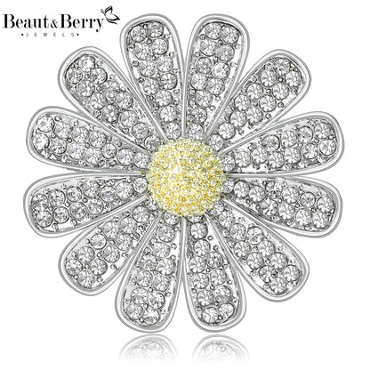 Beaut&Berry Luxury Rhinestone Chrysanthemum Brooches for Women Unisex Plant Pins Casual Party Jewelry Accessories Gifts