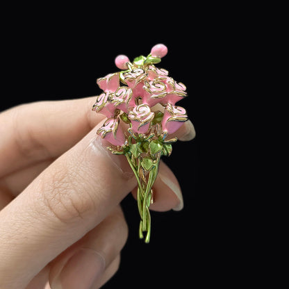 Beaut&Berry Luxury Enamel Rose Bouquet Brooches for Women Unisex Mother’s Day Pins Casual Party Jewelry Accessories Gifts