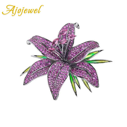 Ajojewel White/Green/Purple Lily Brooch Rhinestone Flower Jewelry High Quality Cloth Pin Trendy Gifts