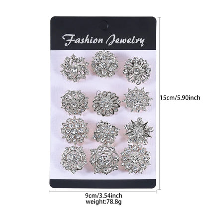 12Pcs/Set Fashion Simple Pearl Flower Brooches Alloy Rhinestone Muslim Bouquet Pin for Women Bridal Shower Party Dress Clothes