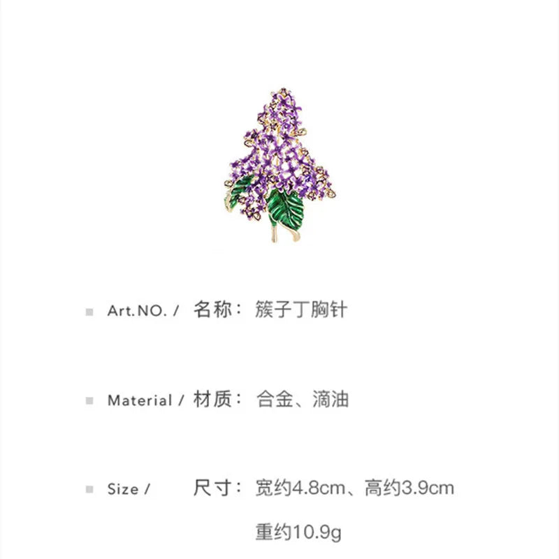 Ajojewel Purple Lilac Flower Brooch For Woman Beautiful Enamel Plant Jewelry Suit Pin Wholesale