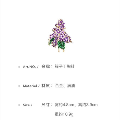 Ajojewel Purple Lilac Flower Brooch For Woman Beautiful Enamel Plant Jewelry Suit Pin Wholesale