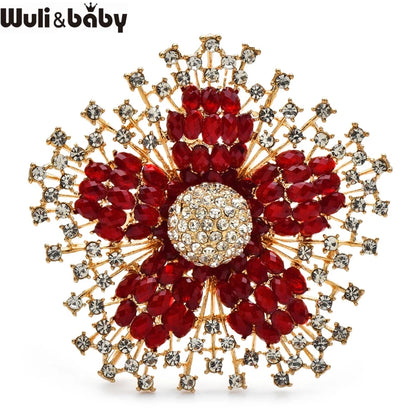 Wuli&baby Big Beautiful Flower Brooches 3-color Charming Shining Plants Brooch For Women's Clothes Party Pins Gifts