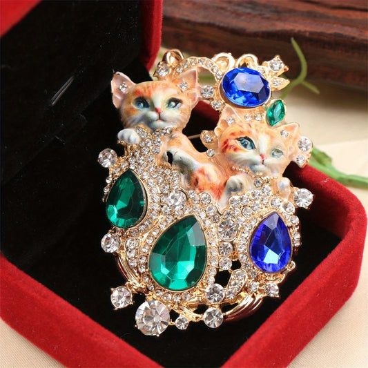 Baroque Luxury Beautiful Cat Animal Design Brooch for Men and Women, Jewelry Accessories, Wedding Holiday Party Couple Gift
