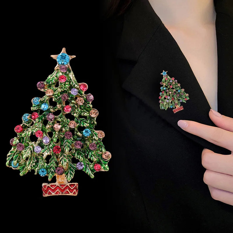 Wuli&baby Green Enamel Tree Brooches Women Men Christmas Tree Party Causal Office Brooch Pins Gifts