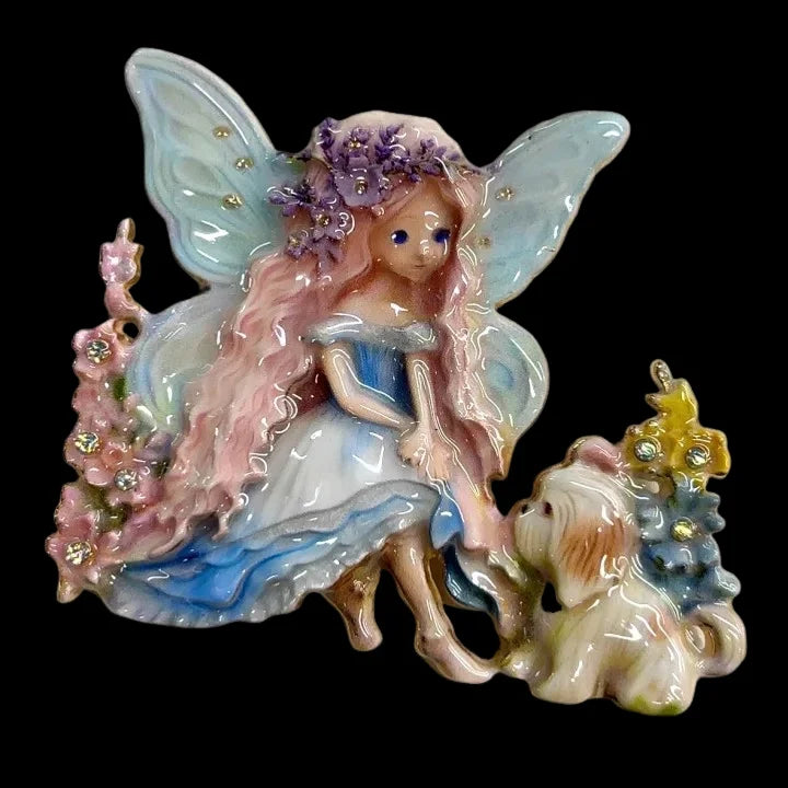 Baroque Luxury Beautiful Wings Little Girl Puppy Fairy Design Men's and Women's Brooch Pin, Jewelry Accessories for Clothing