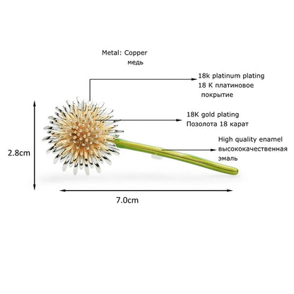 New Green Dandelion Flower Enamel Brooches Women Men's Weddings Plants Brooch Pins Gifts