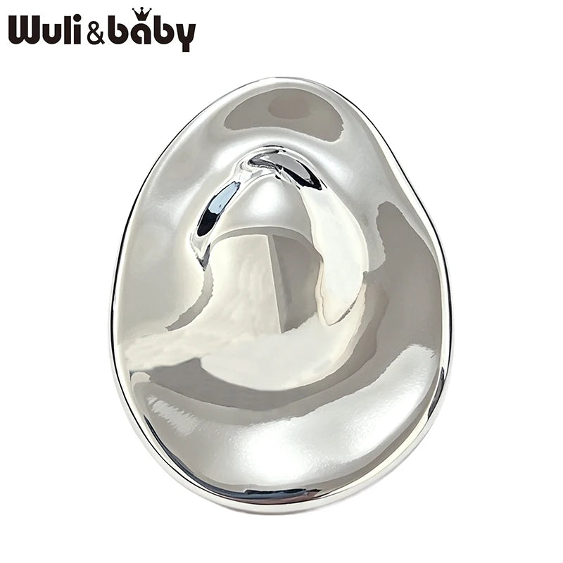 Wuli&baby Stainless Steel Oval Brooches For Women Men 2-color Geometric Round Office Casual Brooch Pins Gifts