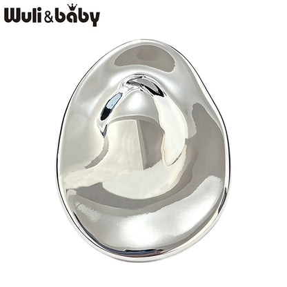 Wuli&baby Stainless Steel Oval Brooches For Women Men 2-color Geometric Round Office Casual Brooch Pins Gifts