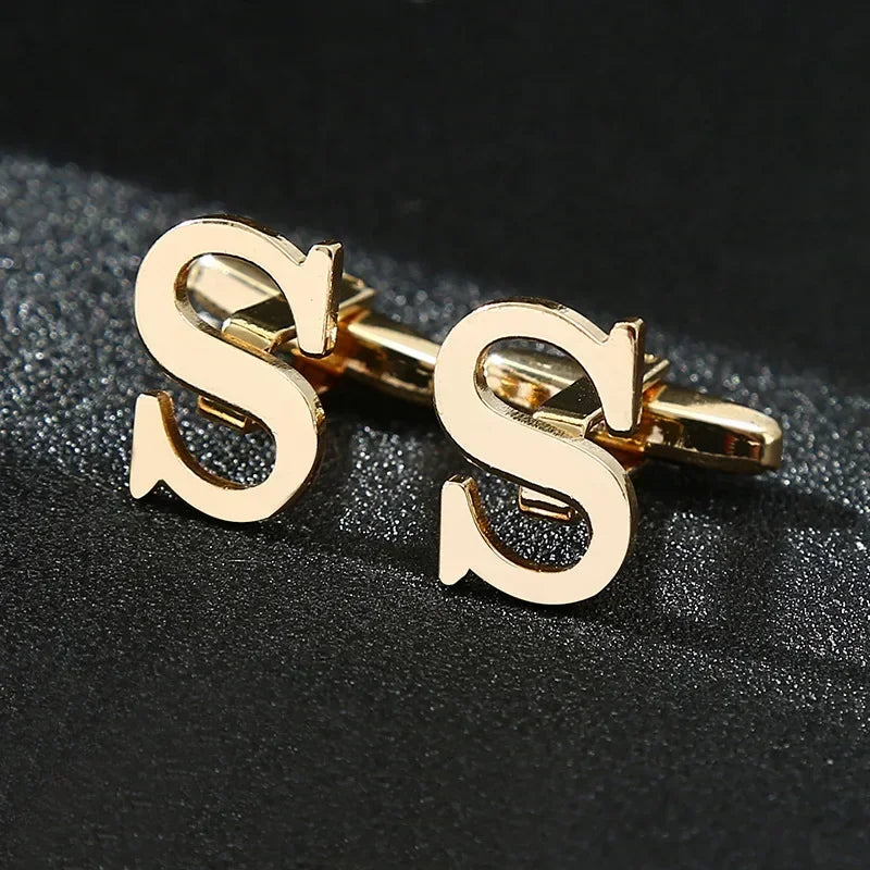 High Quality Gold Color English Letters A-Z Cufflinks for Men Luxury Jewelry Shirt Cuff Links French Business Accessories