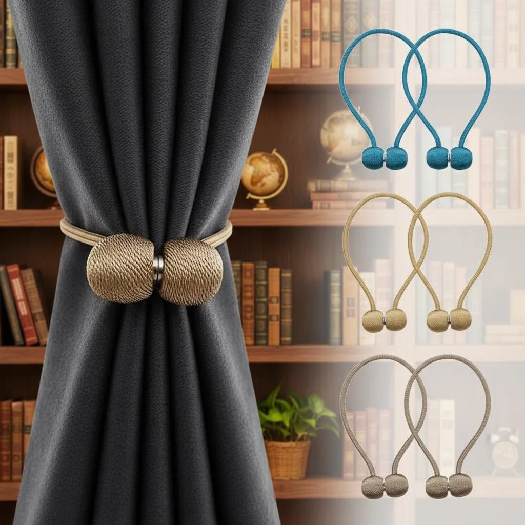 2pcs Magnetic Curtain Tiebacks, Ball Shape Rope Buckle, No Drilling Creative Curtain Straps, Multiple Colors Available