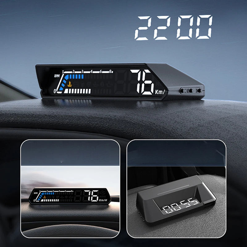 Dual Screen Car Speedometer Digital HUD ODB Driving Speedometer Windshield Projector Voltage Head Up Display For Truck Vehicles