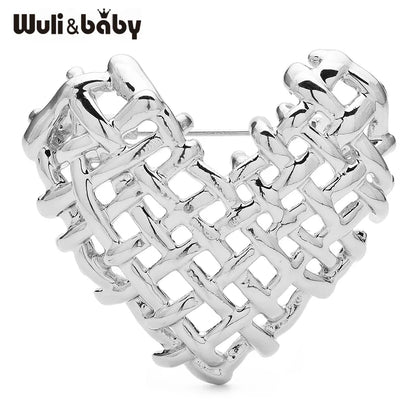 Wuli&baby Metal Knit Heart Brooches For Women Unisex 3-color Easy-match Valentines' Day Love Brooch Pins Gifts