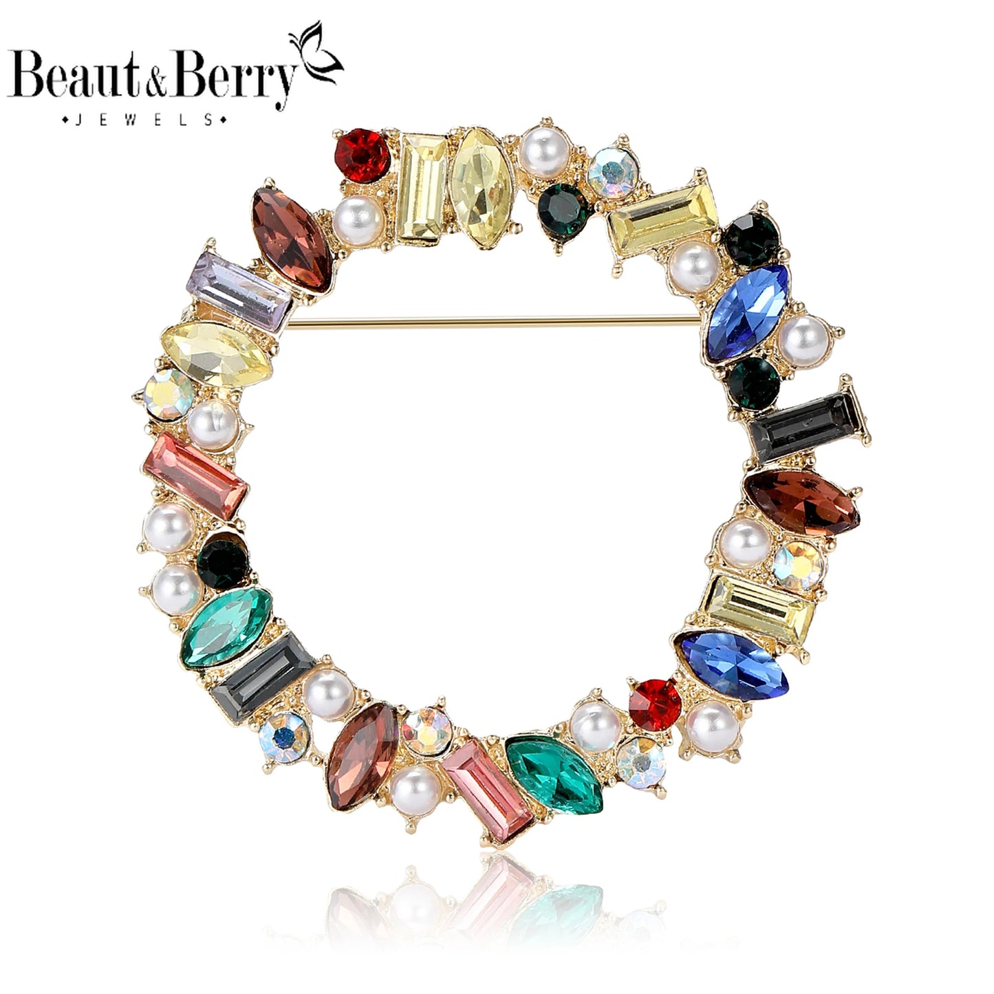 Beaut&Berry Luxury Rhinestone Wreath Brooches for Women Unisex Plant Pins Multi-color Available Casual Party Accessories Gifts