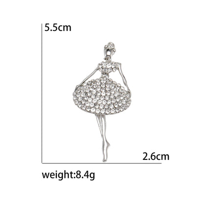 Rhinestone Ballerina Brooches for Women Acrylic Elf Pins Pearl Girls Accessories Office Party Friend Gifts