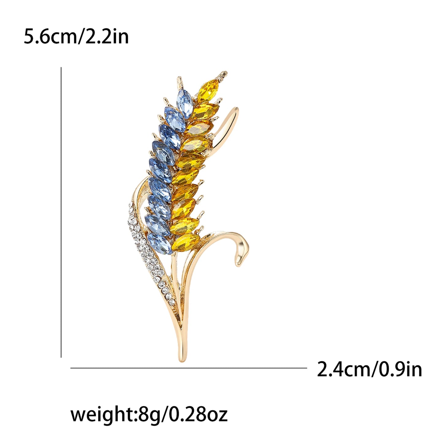 Beaut&Berry Ear of Wheat Brooches for Women Rhinestone Blue and Yellow Plant Pins 5-Color Unisex Casual Accessories Gifts