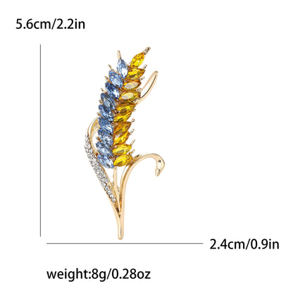 Beaut&Berry Ear of Wheat Brooches for Women Rhinestone Blue and Yellow Plant Pins 5-Color Unisex Casual Accessories Gifts