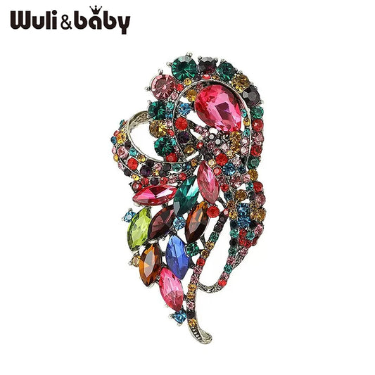 Wuli&baby Luxury Palace Style Flower Brooches For Women Unisex 2-color Big Rhinestone Plants Office Party Brooch Pins Gifts