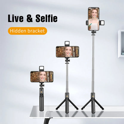Selfie Stick Wireless Tripod Stand with Light Bluetooth Remote Extendable Tripod for iPhone Mobile Phone Live Streaming