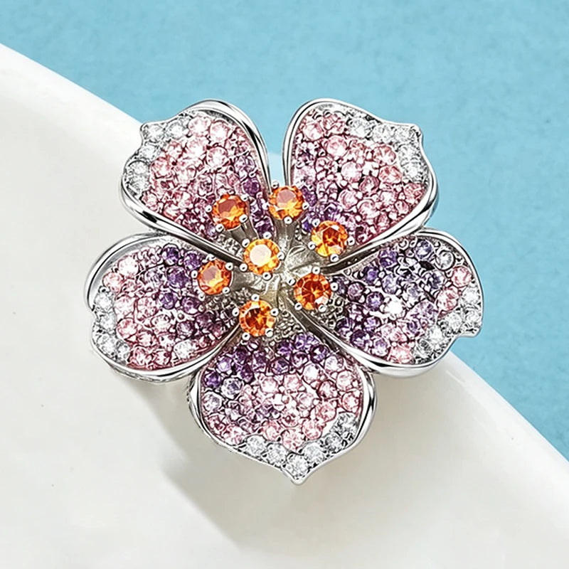 Wuli&baby Peach Blossom Flower Brooches Pins For Women Unisex Beautiful Rhinestone Flowers Party Office Summer Brooch Pin Gifts