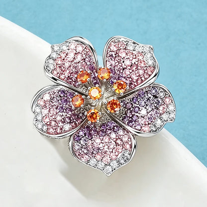 Wuli&baby Peach Blossom Flower Brooches Pins For Women Unisex Beautiful Rhinestone Flowers Party Office Summer Brooch Pin Gifts