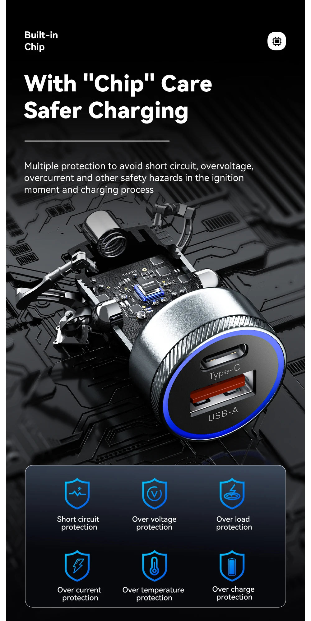 Essager 54W USB Car Charger 5A Fast Charge 3.0 QC  SCP AFC 30W USB Type C Quick Charging For Xiaomi poco iPhone Huawei Samsung