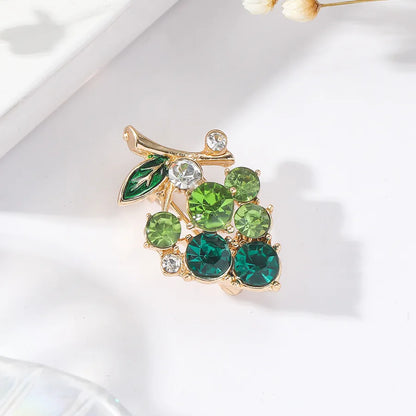 Purple Green Crystal Zircon Grape Brooches For Women Cute Fruit Brooch Suit Coat Lapel Pin Badge Clothing Accessories Jewelry