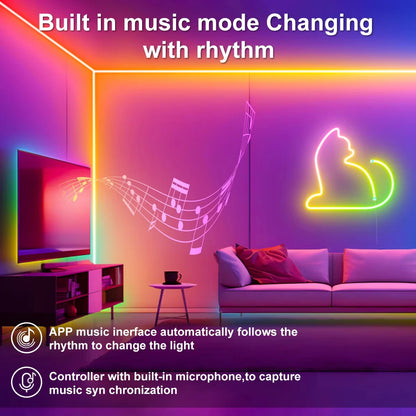 5V USB RGBIC Neon LED Strip Lights with Bluetooth APP Control Music Sync Waterproof Flexible Tape for Gaming Room Party Decor