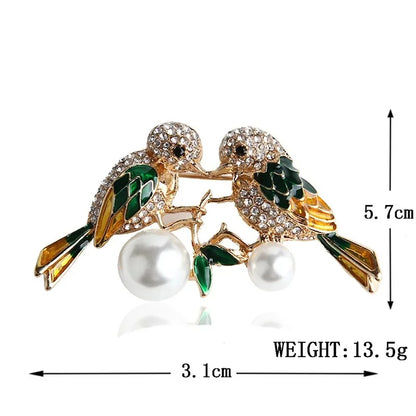 Luxury Crystal Rhinestone Pearl Magpie Couple Brooch Animal Paired Pin For Lady Clothing Fashion Jewelry Accessories Badges Gift