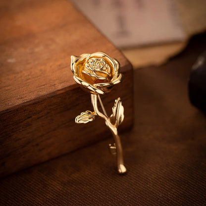 Luxury High-End Gold-Tone Rose Flower Brooch Pin For Women & Men - Elegant Suit Coat Badge Fashion Jewelry Lapel Accessory^
