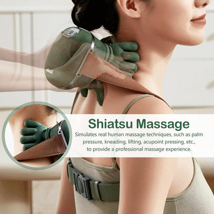 Hand-Like Neck & Shoulder Massager with 4D Kneading and Heat – Portable Massage Device for Back, Legs, and Neck Relaxation (Forest Green)