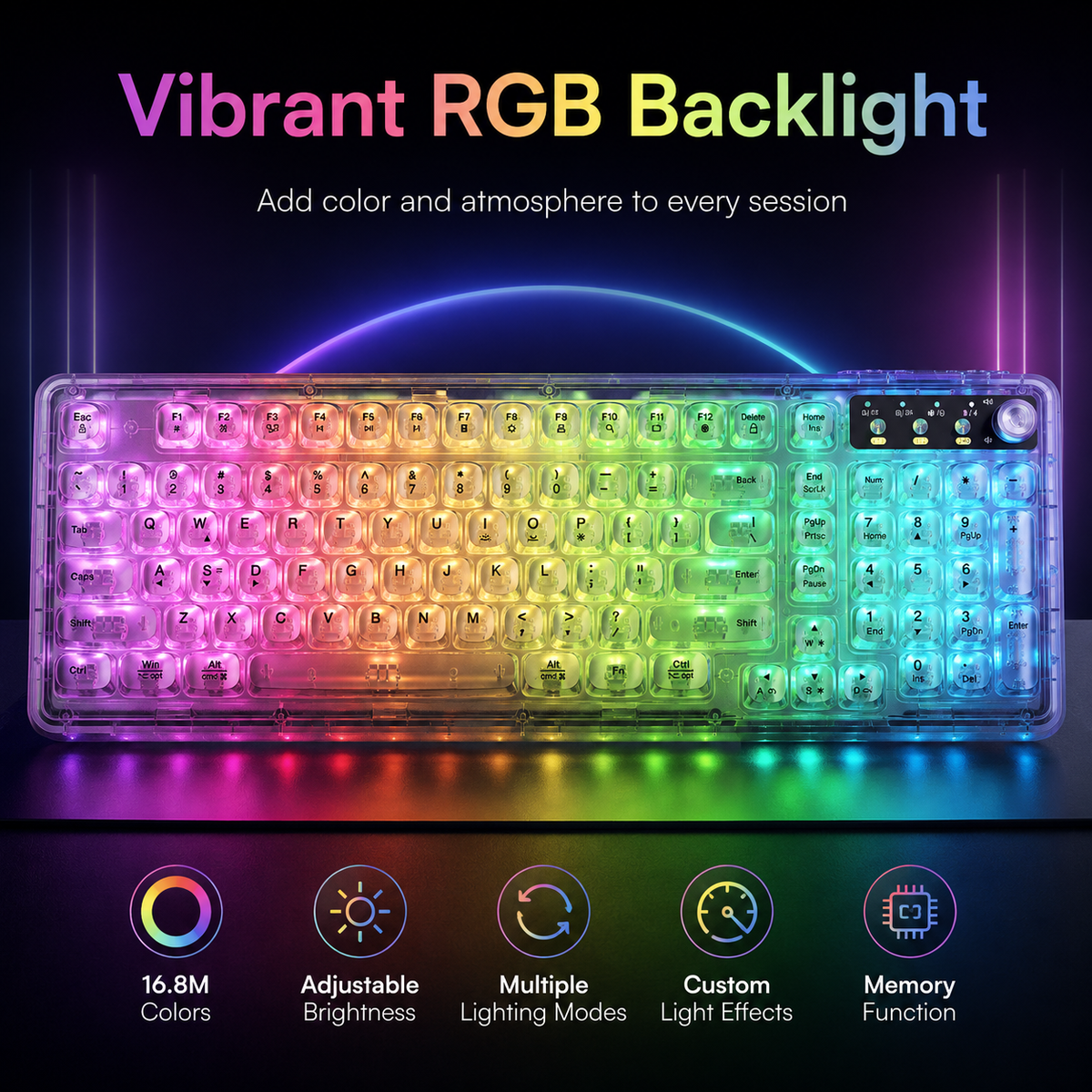 Tri-Mode Wireless Mechanical Keyboard, Bluetooth 5.0/2.4G/USB-C, 96% Layout RGB Backlit Keyboard, Hot Swappable Quiet Switch, Programmable Keys, Multi-Device for PC Mac iOS Android,Nebula Purple