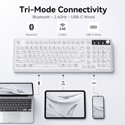 Tri-Mode Wireless Mechanical Keyboard, Bluetooth 5.0/2.4G/USB-C, 96% Layout RGB Backlit Keyboard, Hot Swappable Quiet Switch, Programmable Keys, Multi-Device for PC Mac iOS Android,Nebula Purple
