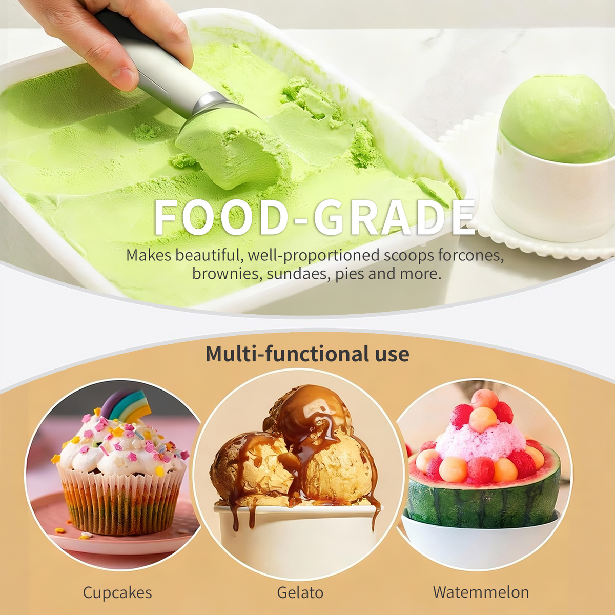Heated Ice Cream Scoop, Rechargeable Electric Warming Scooper, Heats to for Hard Ice Cream, Waterproof, Easy for Seniors & Kids (White，17.8*4.3cm)