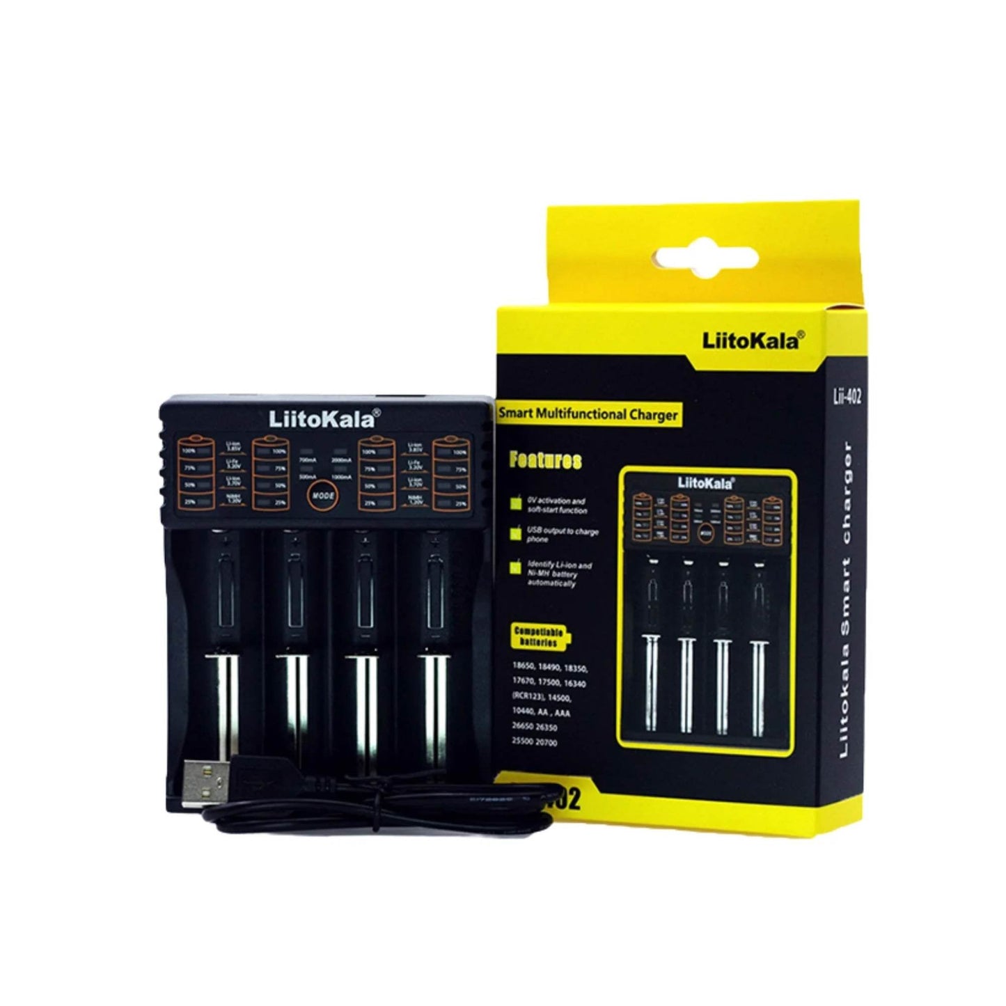 LiitoKala Lii-402 Smart Battery Charger - 4-Slot USB for 18650 AA AAA Li-ion NiMH