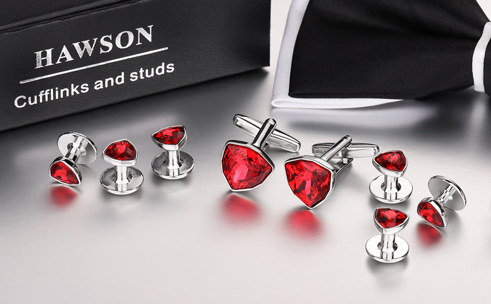 HAWSON Mens Cufflinks and Tuxedo Studs Set,luxury crystal cufflinks for Birthday Wedding Anniversary Jewelry or Accessories