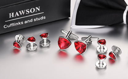 HAWSON Mens Cufflinks and Tuxedo Studs Set,luxury crystal cufflinks for Birthday Wedding Anniversary Jewelry or Accessories