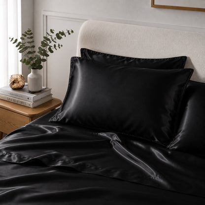 Satin Pillowcase Set - Black