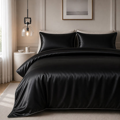 Satin Quilt Cover - Luxury Black