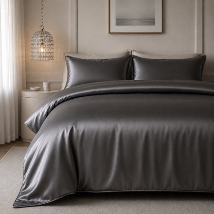 Satin Quilt Cover - Charcoal Grey