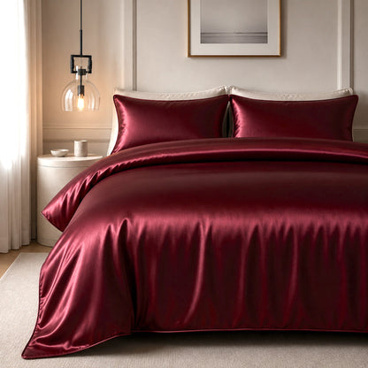 Satin Quilt Cover - King Size - Wine Red