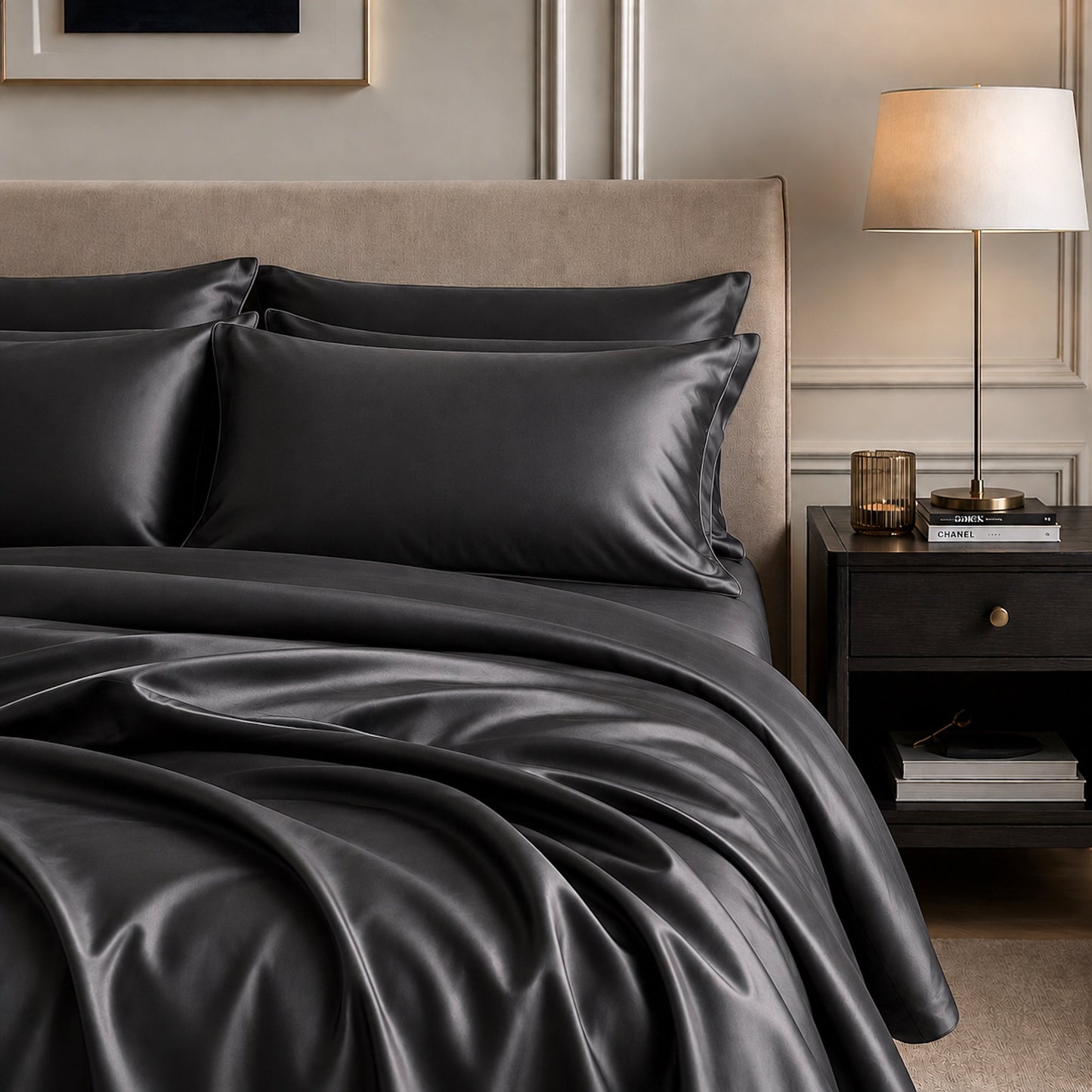 Satin Sheet Set - Charcoal Grey