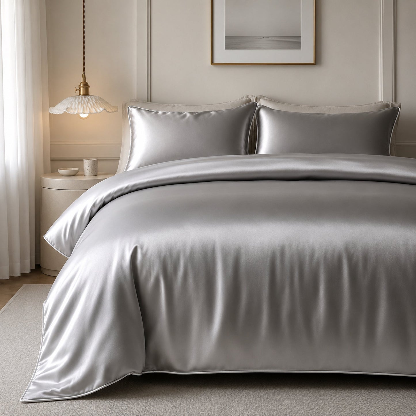 Satin Quilt Cover - Silver