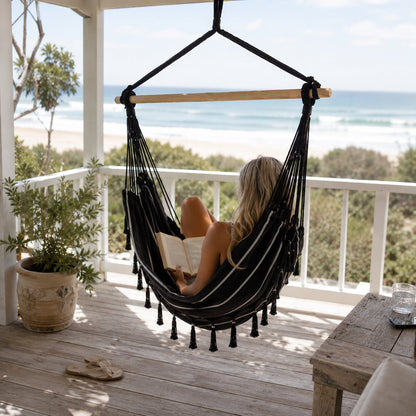 Soho Pinstripe Hanging Hammock Chair with Matching Cushions - Black