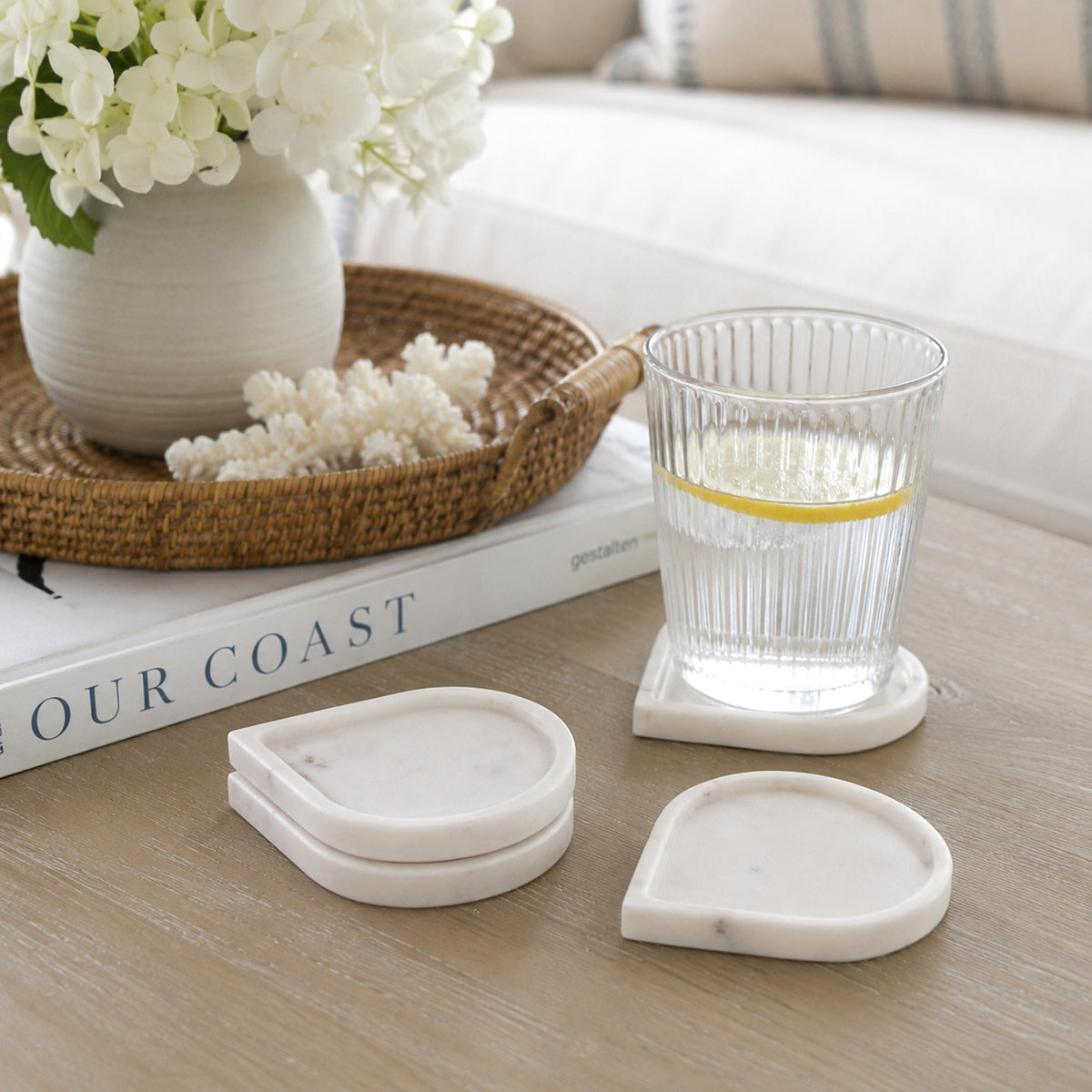 White Marble Raindrop Coaster Set